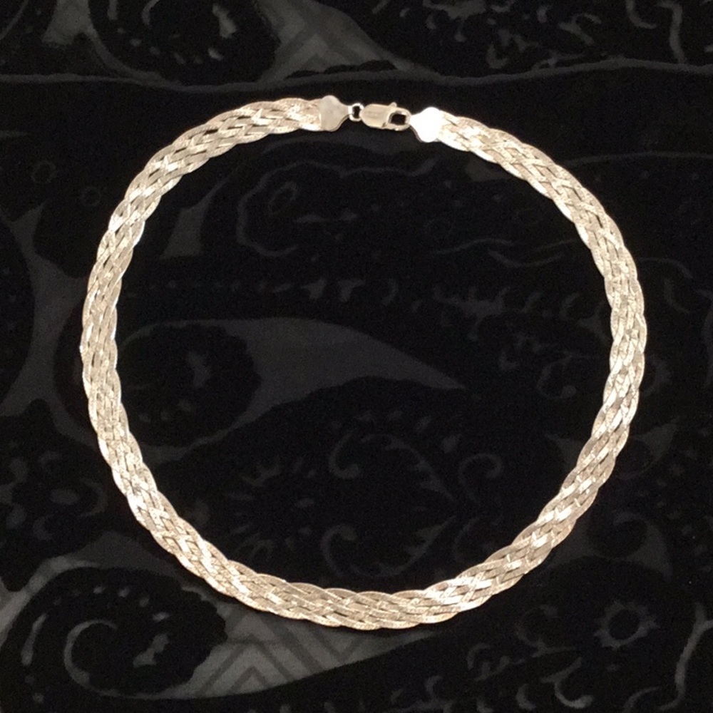 Braided 18 inch necklace, sterling 925 silver, Italy - Picture 4 of 11